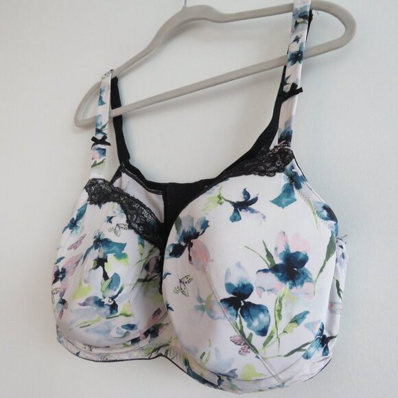 CACIQUE Butterflies and Blooms Lace Padded Bra Navy Blue White - Size 44DDD - Picture 10 of 14